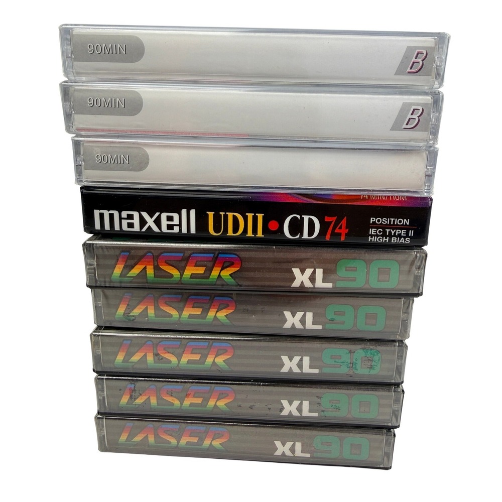 Lot of 9 Blank Audio Cassette Tapes Maxell UDII CD 74 Laser XL 90 - BQ